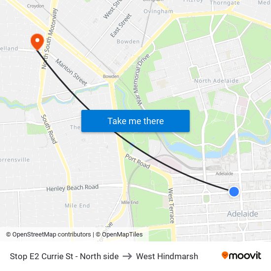 Stop E2 Currie St - North side to West Hindmarsh map