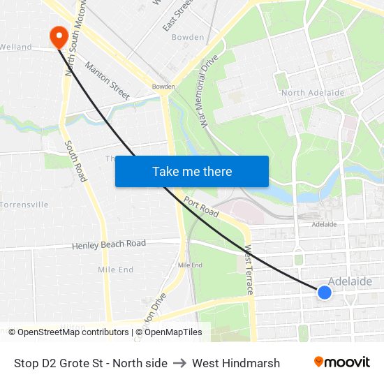 Stop D2 Grote St - North side to West Hindmarsh map