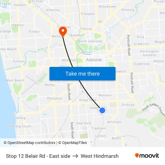 Stop 12 Belair Rd - East side to West Hindmarsh map