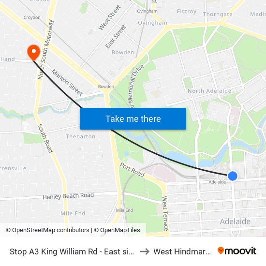 Stop A3 King William Rd - East side to West Hindmarsh map