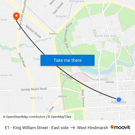 E1 - King William Street - East side to West Hindmarsh map