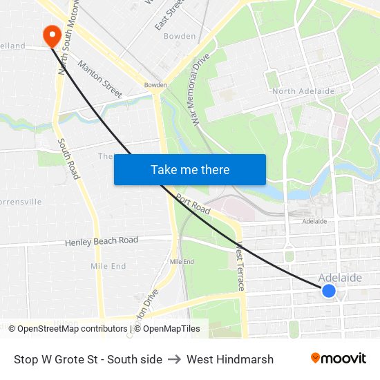 Stop W Grote St - South side to West Hindmarsh map