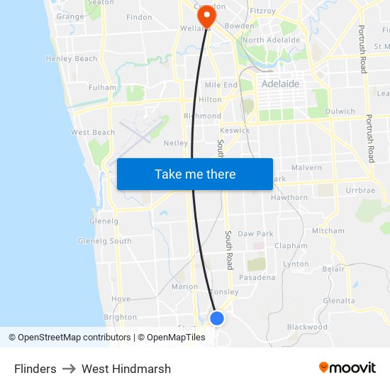 Flinders to West Hindmarsh map