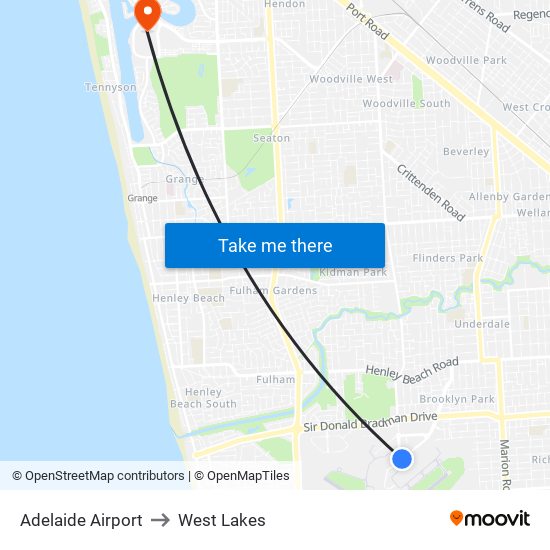 Adelaide Airport to West Lakes map