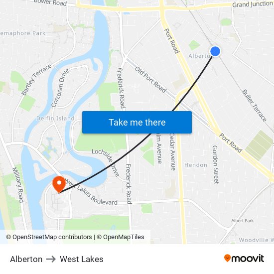 Alberton to West Lakes map