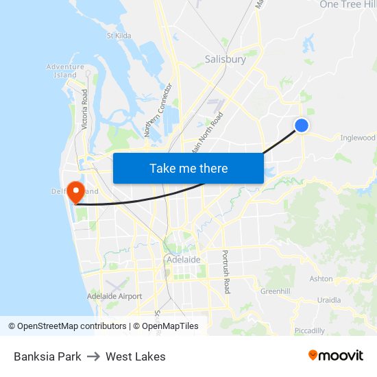 Banksia Park to West Lakes map