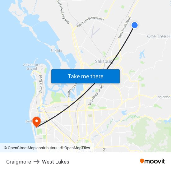 Craigmore to West Lakes map