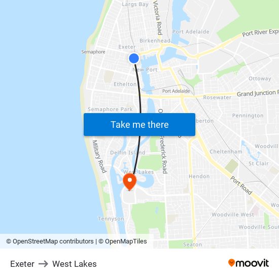 Exeter to West Lakes map