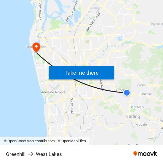 Greenhill to West Lakes map