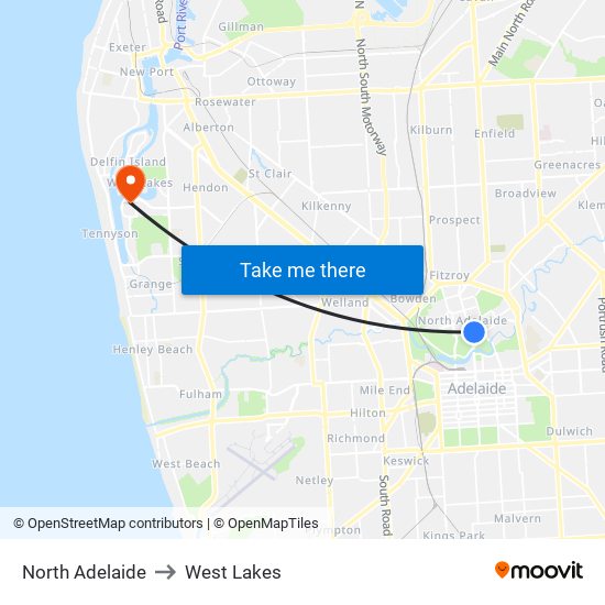 North Adelaide to West Lakes map