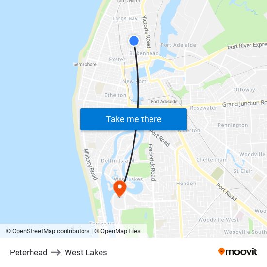 Peterhead to West Lakes map