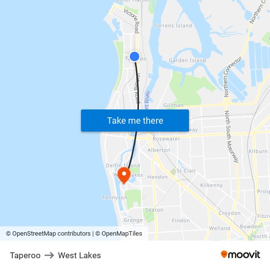 Taperoo to West Lakes map