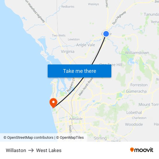 Willaston to West Lakes map