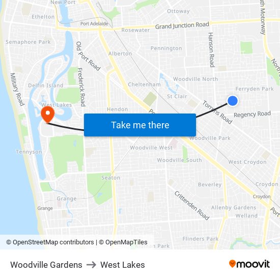 Woodville Gardens to West Lakes map