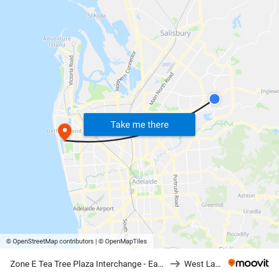 Zone E Tea Tree Plaza Interchange - East side to West Lakes map