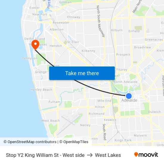 Stop Y2 King William St - West side to West Lakes map