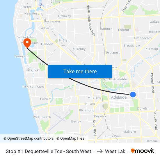 Stop X1 Dequetteville Tce - South West side to West Lakes map