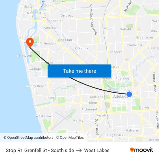 Stop R1 Grenfell St - South side to West Lakes map