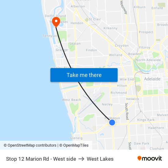 Stop 12 Marion Rd - West side to West Lakes map