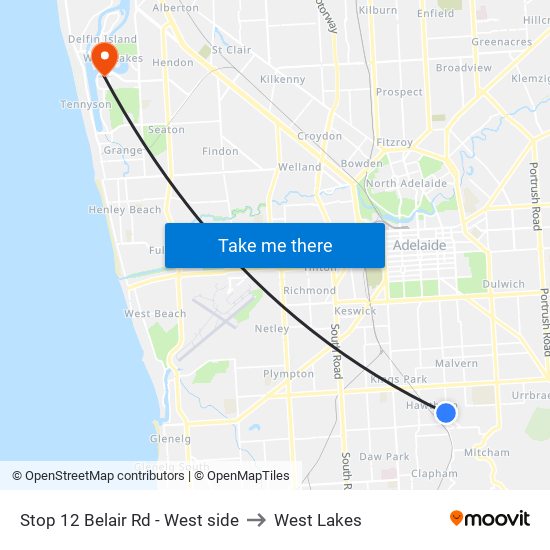 Stop 12 Belair Rd - West side to West Lakes map