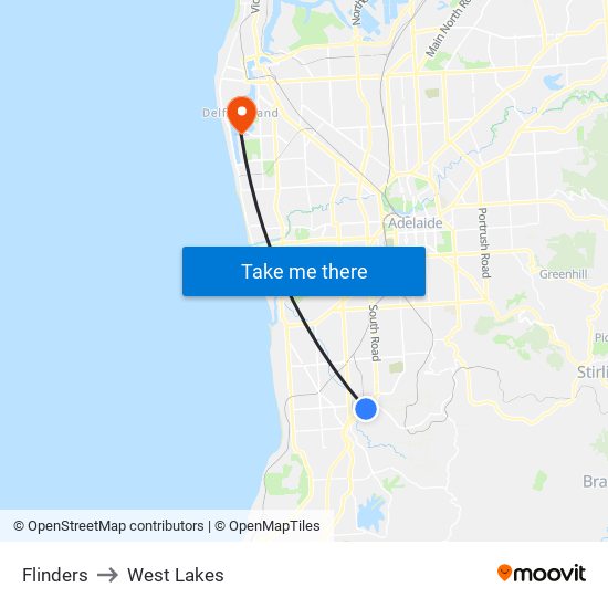 Flinders to West Lakes map