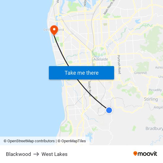 Blackwood to West Lakes map