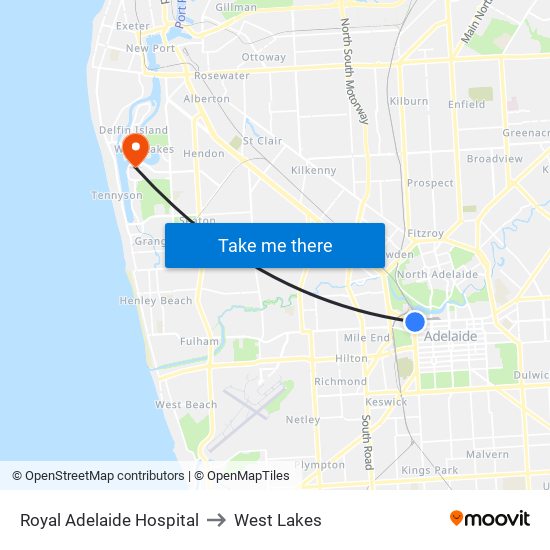 Royal Adelaide Hospital to West Lakes map