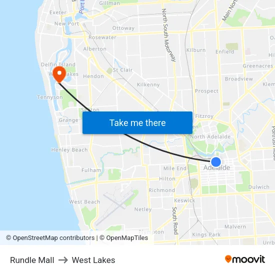 Rundle Mall to West Lakes map