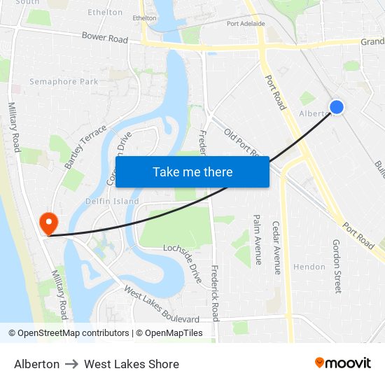 Alberton to West Lakes Shore map
