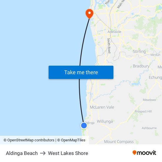 Aldinga Beach to West Lakes Shore map