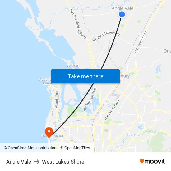 Angle Vale to West Lakes Shore map