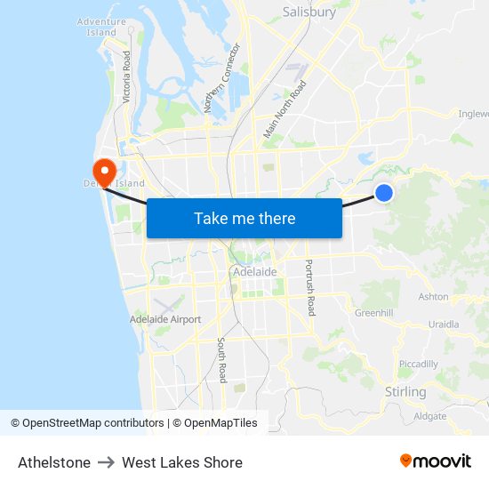 Athelstone to West Lakes Shore map