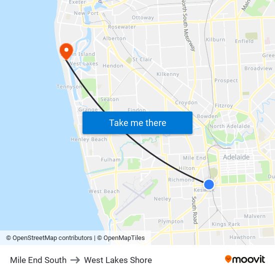 Mile End South to West Lakes Shore map