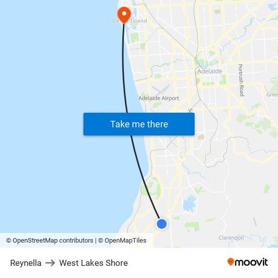 Reynella to West Lakes Shore map