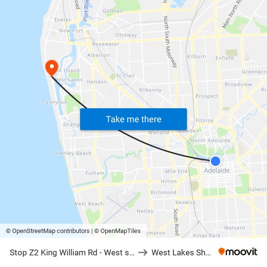 Stop Z2 King William Rd - West side to West Lakes Shore map