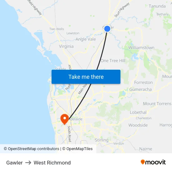 Gawler to West Richmond map