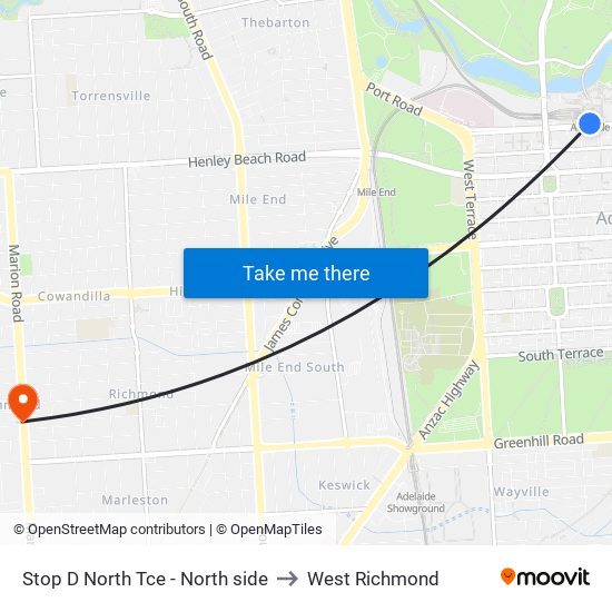 Stop D North Tce - North side to West Richmond map