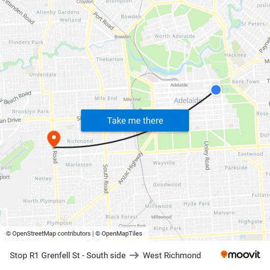 Stop R1 Grenfell St - South side to West Richmond map