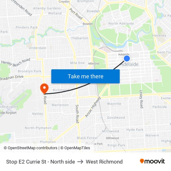 Stop E2 Currie St - North side to West Richmond map