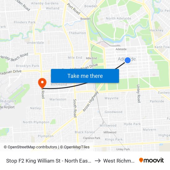 Stop F2 King William St - North East side to West Richmond map