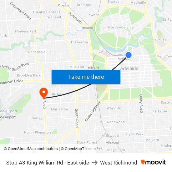 Stop A3 King William Rd - East side to West Richmond map