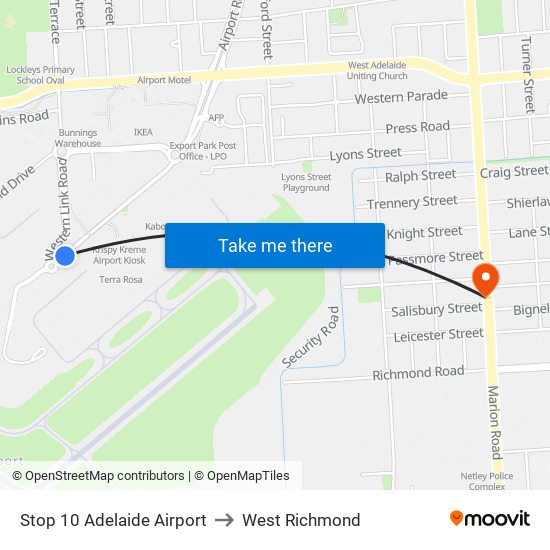 Stop 10 Adelaide Airport to West Richmond map