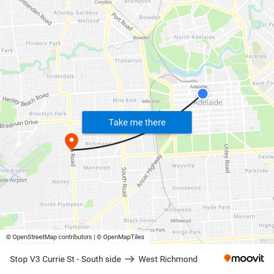 Stop V3 Currie St - South side to West Richmond map