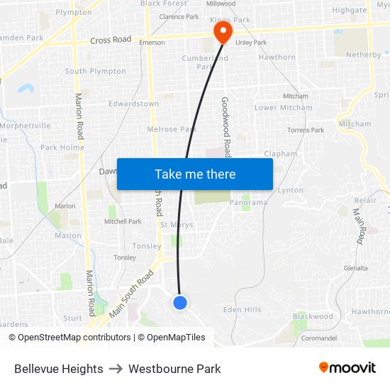 Bellevue Heights to Westbourne Park map