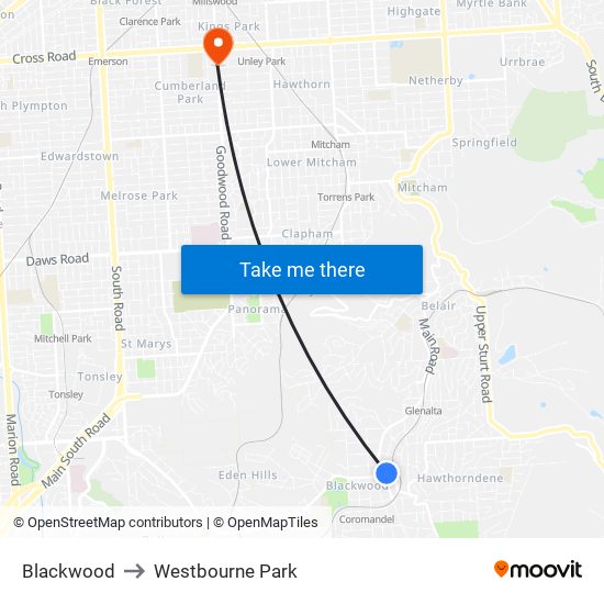 Blackwood to Westbourne Park map