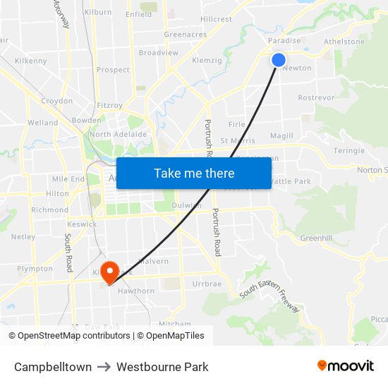 Campbelltown to Westbourne Park map