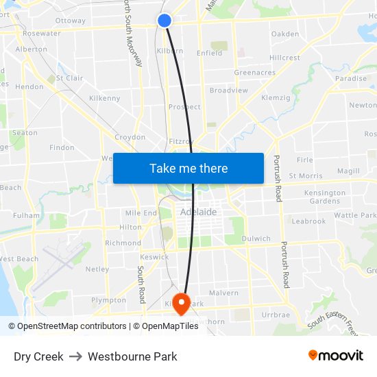 Dry Creek to Westbourne Park map