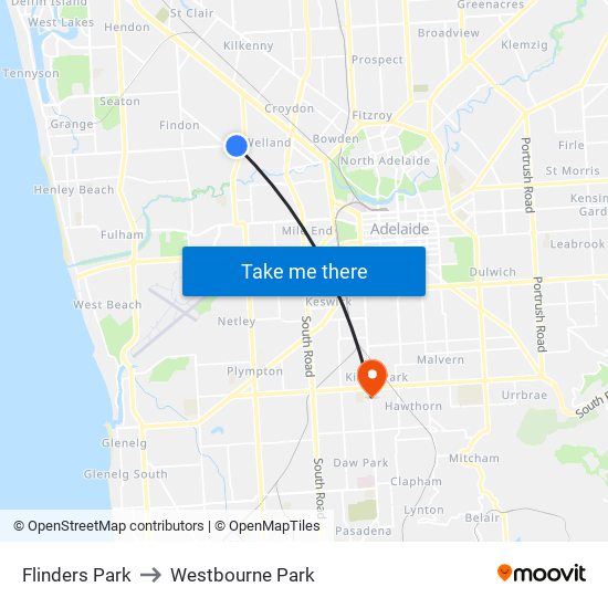 Flinders Park to Westbourne Park map