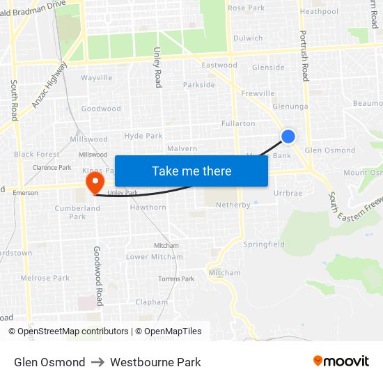 Glen Osmond to Westbourne Park map