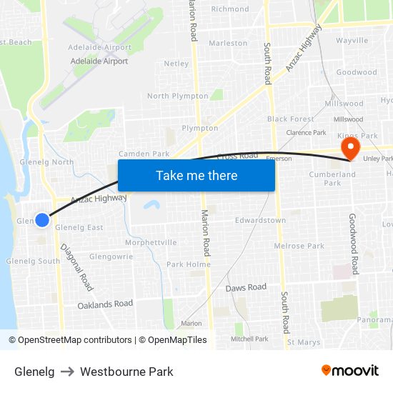 Glenelg to Westbourne Park map